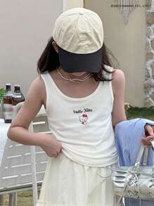 HELLO KITTY | DAZY 圆领针织背心，适合青少年女孩，春夏季，返校服装 - 白色 - 查看 3