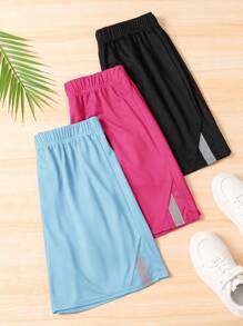 SHEIN 3 Stücke/Set Teenager Jungen Lässig Patchwork Reflektorband Shorts, Schwarz/Grau/Blau, Sport & Freizeitkleidung