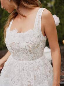 Savoree 春夏新款法式优雅派对/约会连衣裙，修腰 A 字短款白色连衣裙，3D 花卉设计