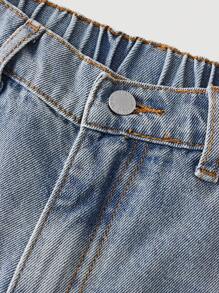 SHEIN Girlism Tween Girl Y2K 复古水洗高腰猫须水洗宽松直筒牛仔裤，秋冬装返校街头服饰 - 淺色水洗藍 - 查看 3