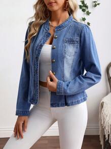 EMERY ROSE 女士牛仔夹克，夏季时尚休闲装 - 藍色 - 查看 5