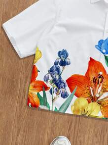 Manfinity Joysei Men's Fashion Casual Loose Cropped Shirt, Suitable For Summer Men's Cropped Tops, Flower Shirt, Men Cropped Graphic Shirt, Men S Boxy Cropped Shirt