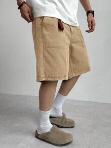 DAZY Solid Color Khaki Men's Denim Shorts, Summer - Khaki - View 7