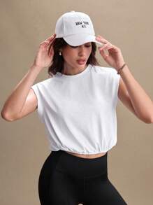 Gameset SHEIN Sport Women Round Neck Solid Color Casual Loose Fitting Sports Camisole - White - View 4