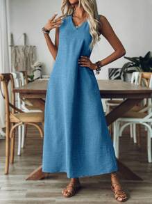 Damen Große Größen Minimalistische Langarm Kleid für den Alltag