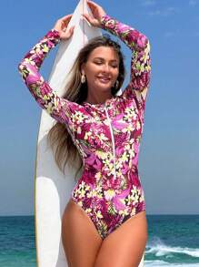 Swim SPRTY 1 件女式长袖前拉链连体泳衣，夏季时尚 - 彩色 - 查看 3