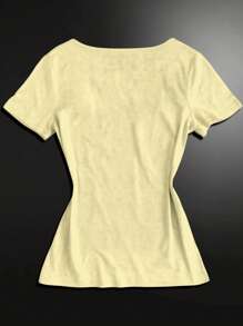 SHEIN EZwear 女式休闲标语印花短袖T恤，夏季 - 黃色 - 查看 2