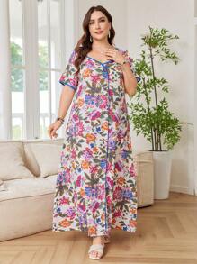 Lacomfia Đầm Maxi Ả Rập Dài Tay Ngắn Rộng Rãi Thường Ngày Cho Nữ Cỡ Lớn - Nhiều màu - Xem 7