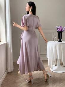 DAZY Vestido texturizado de patchwork de longitud media para mujer, primavera/verano - Rosa - Ver 3