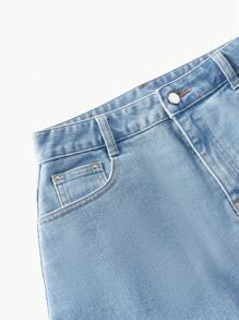 MOTF STUDIO SLANT POCKET PUFFBALL DENIM SKIRT - Medium Wash - View 5