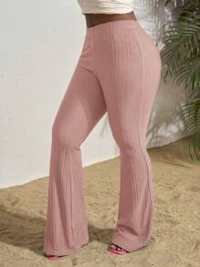 Slaydiva Nuevos pantalones acampanados de tela texturizada, de cintura alta y pierna ancha, para primavera/verano - Rosa - Ver 7