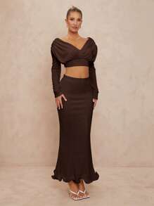 Lumalex 高端女士及膝长裙，适合婚礼和春节 - 咖啡棕 - 查看 5