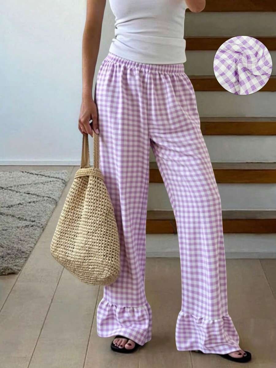 INAWLY Women Plaid Pants, Fashion Suitable For Summer Fall Cloth For Women - Purple - View 1