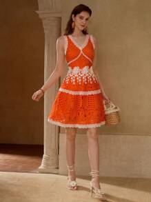 MOTF PREMIUM CONTRAST LACE COLORBLOCK DRESS - Yellow - View 4