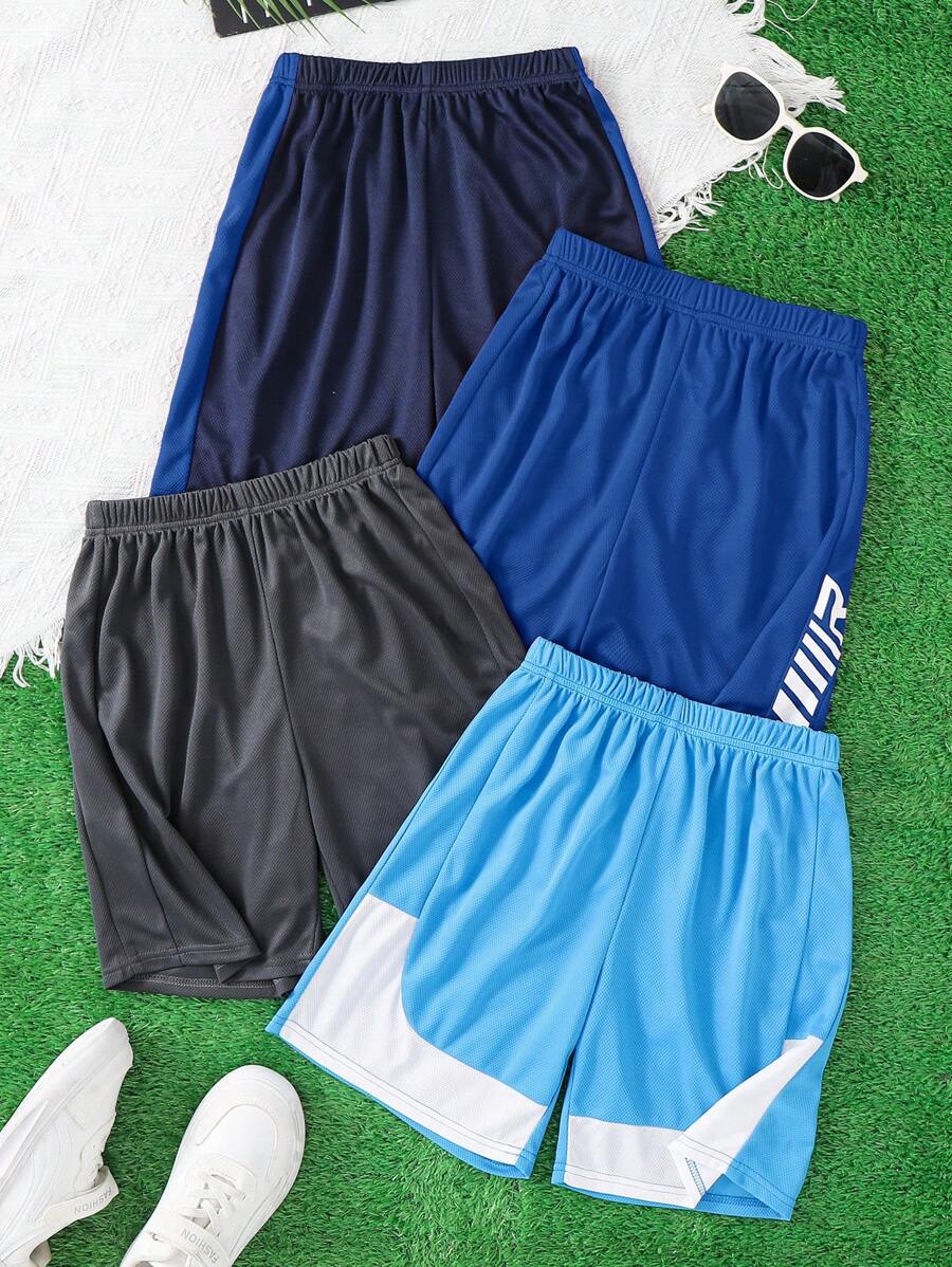 4pcs/Pack Tween Boy Multi-Pack Geometric Print Active Casual Shorts, School, Campus, College - Royal Blue - View 1
