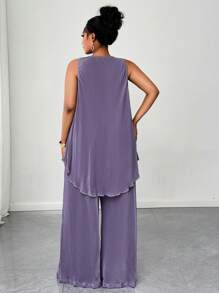 Maweii 2pcs Plus Size Solid Color Sleeveless Top And Full Length Pants Set, Fashionable For Summer - Purple - View 7