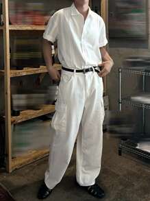 DAZY Men's Solid White Shirt Set, Spring/Summer - White - View 5