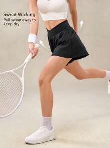 OutZeal Quần short thể thao nữ màu đen, thích hợp chạy bộ, tennis, mùa hè, nhanh khô, ôm bụng, có túi tích hợp. - màu đen - Xem 4