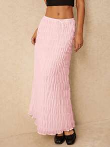 Poéselle Women Solid Color Minimalist Drawstring Skirt - Baby Pink - View 4