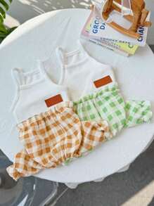 PETSIN Lightweight Breathable Plaid Flower Pet Jumpsuit, Cute Bear Graphics, Ideal For Small Dogs & Cats In Spring/Summer - Green - View 7