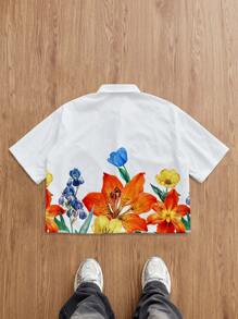 Manfinity Joysei Men's Fashion Casual Loose Cropped Shirt, Suitable For Summer Men's Cropped Tops, Flower Shirt, Men Cropped Graphic Shirt, Men S Boxy Cropped Shirt