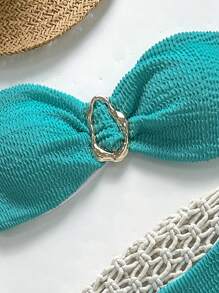 Swim Basics Ensemble de bikini sexy en tissu jacquard sans bretelles avec décoration métallique pour femme pour le printemps