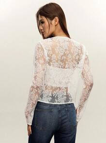 Rina Fox Lace Frill Front Bowknot Women's Sheer Thin Jacket Fall Cloth For Women - White - View 3