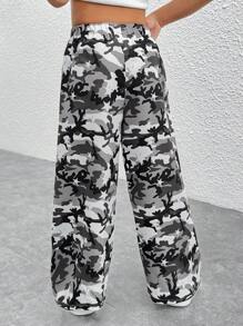 Pantalones sueltos y casuales con estampado de camuflaje trenzado para niñas