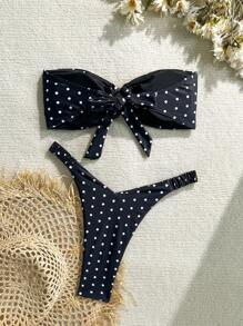 Swim Mod 女士性感波尔卡圆点印花两件套泳衣，紧身休闲海滩度假沙滩装 - 彩色 - 查看 3