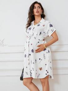 SHEIN 孕妇花卉印花短袖衬衫领连衣裙 - 彩色 - 查看 5