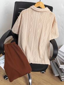 2件套男士及青少年男孩纹理图案翻领衬衫和工装短裤套装 - 彩色 - 查看 2