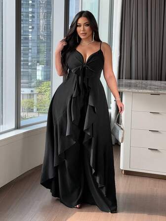 NU&NOW 加大码梭织性感度假两件套：带肩带的连体裤