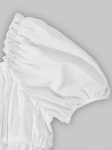 SHEIN Explorewe Tween Girl Front Bow And Shirred Waist Ruffle Hem Shirt