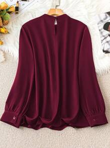 SHEIN Clasi Chemisier casual ample à manches longues, plissé, en couleur unie pour femmes grandes tailles