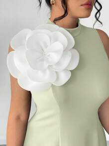 Elenzga 大码夏季优雅3D花卉装饰无袖连衣裙