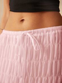 Poéselle Women Solid Color Minimalist Drawstring Skirt - Baby Pink - View 5