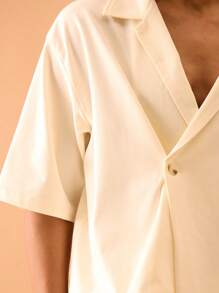 Musero Asymmetric One Button Crossover Short Sleeve Shirt Only Summer Streetstyle Vacation Casual Smart - White - View 5