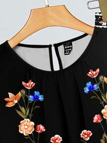 SHEIN Clasi 两件套热带花卉印花无袖衬衫+直筒裤，女士度假休闲套装，适合夏季穿着。夏季女装两件套，女士服装，夏季女装两件套，适合外出穿着。 - 彩色 - 查看 3