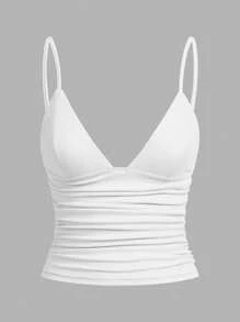 SHEIN EZwear 3pcs/Set Women Casual Ruched Form-Fitting Spaghetti Strap Crop Tops , Suitable For Summer - Multicolor - View 5