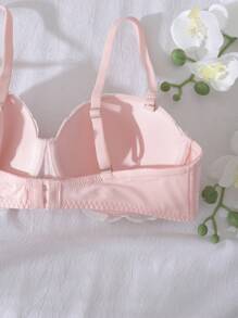 DelicateAllure Floral Lace Push-Up Balconette Underwired 1/2 Cup Strapless Lingerie Bra, Pink & White, Suitable For Holiday & Party, Kawaii - Pink - View 4