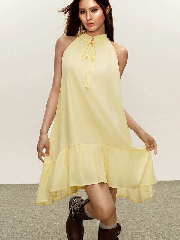 Rina Fox Women Elegant Solid Color Halter Neck Summer Dress
