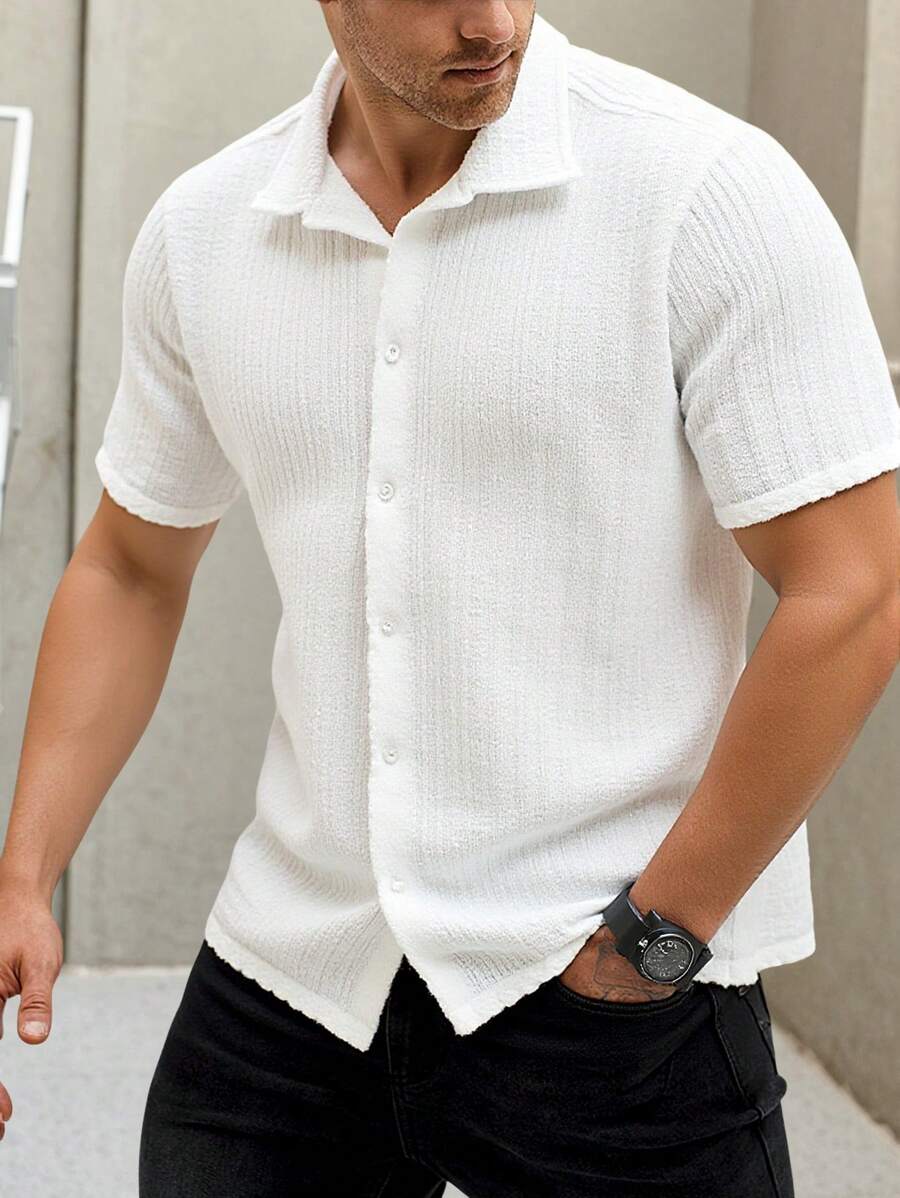 RueChic 男士柔软特殊面料时尚款常规短袖衬衫