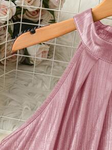 SHEIN Clasi 女士金色 A 字形无袖连衣裙，优雅时尚，适合日常通勤和派对 - 粉色 - 查看 3