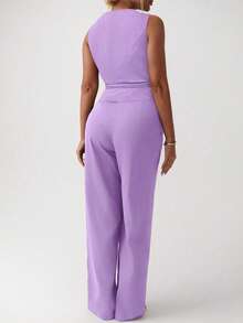 Aloruh Elegant Solid Color Versatile Commuter Suit Jacket, Vest And Pants 2 Pieces Set - Purple - View 2