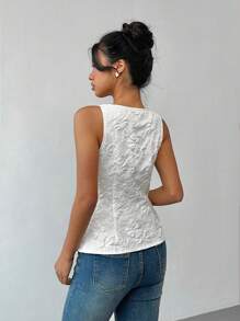 Gloray Ärmellose, elegante Damen Bluse mit Perlknöpfen vorn