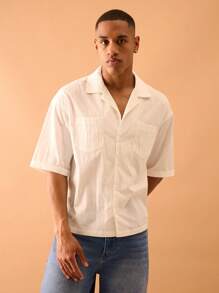Musero Textured Button Through Short Sleeve Shirt Summer Smart Streetstyle Vacation Casual - White - View 1