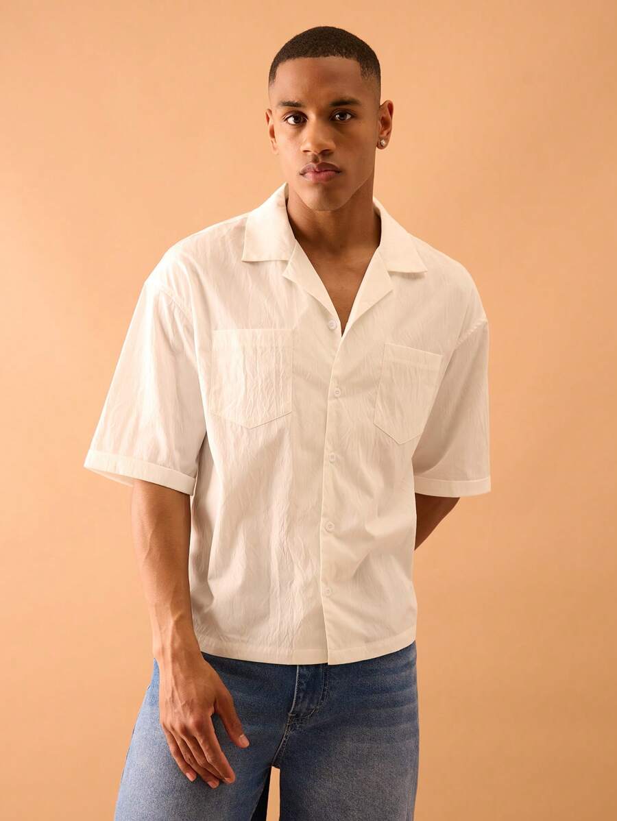 Musero Textured Button Through Short Sleeve Shirt Summer Smart Streetstyle Vacation Casual - White - View 1