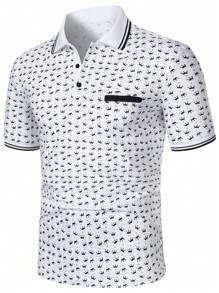 Calvornis 男士皇冠印花短袖休闲通勤 Polo 衫 - 白色 - 查看 3