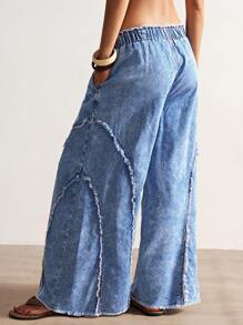 Bohemela Pantalones vaqueros anchos de mujer en unicolor vintage trenzados y sueltos con abertura lateral estilo bohemio