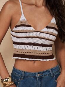 SHEIN BAE Women's Multi-Color Sexy & Romantic Striped Camisole Knit Sweater Top - Multicolor - View 5
